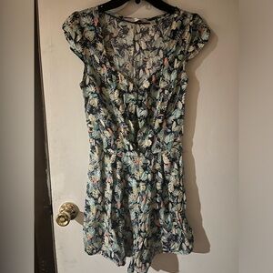 LC Lauren Conrad Romper Size 2 Toucan Tropical Hawaiian Print Women Short Sleeve